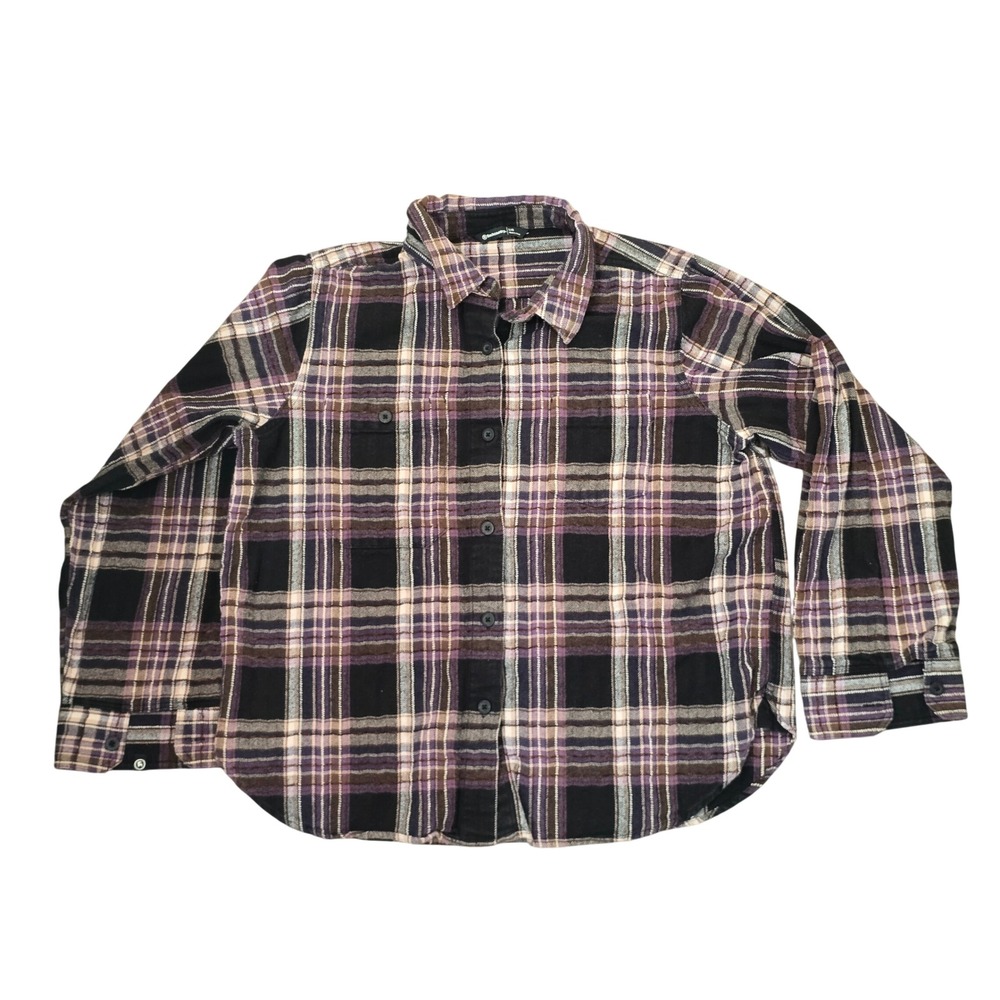 Backcountry Womens Purple Black Plaid Flannel Button Down Shirt Size Large